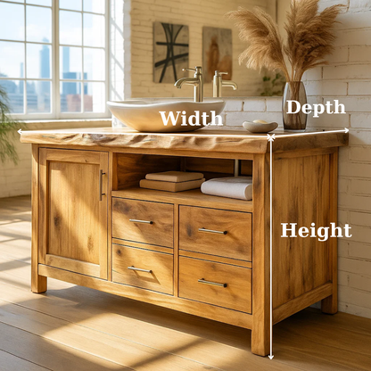 Solid Wood Live Edge Bathroom Vanity with 4 Drawers and Cabinet Door