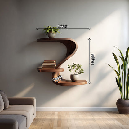 Curved S-Shaped Floating Wall Shelf with Tiered Display