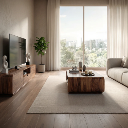 Modern Curved Coffee Table with Integrated Storage Design