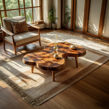 Organic Freeform Natural Wood Coffee Table with Rounded Edge Design