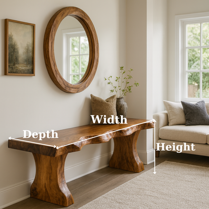 Handcrafted Solid Wood Live-Edge Entryway Bench – Sculptural & Organic Seating Kitchnce