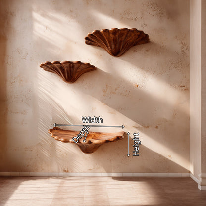 Sculptural Floating Wall Shelf Trio in Natural Wood with Organic Form