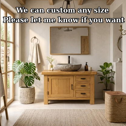 Natural Solid Wood Bathroom Vanity with Single Door and Three Drawers