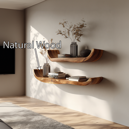 Natural Wood Floating Shelf with Soft Curved Edge Design