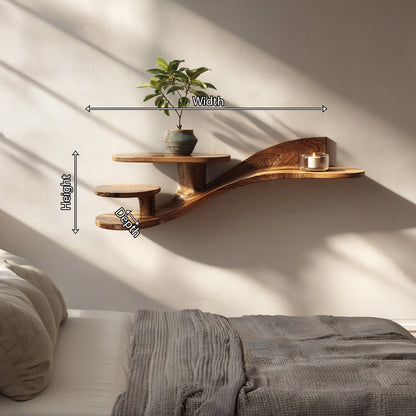 Multi-Tier Organic Floating Wall Shelf in Natural Wood