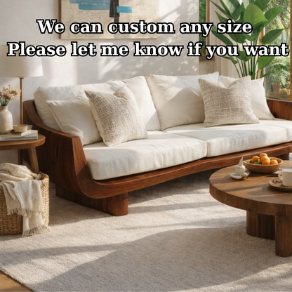 Solid Wood Curved Arm Sofa Organic Modern Style