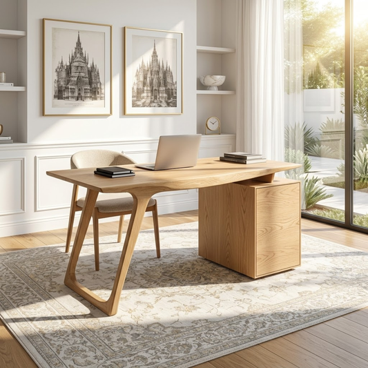 Modern Writing Desk with Drawer Storage Minimal Home Office Table Wooden Workstation