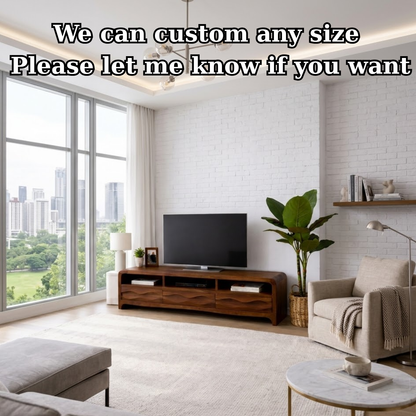 Solid Wood TV Stand with Wave-Front Drawers and Open Shelf for Stylish Living Spaces Kitchnce