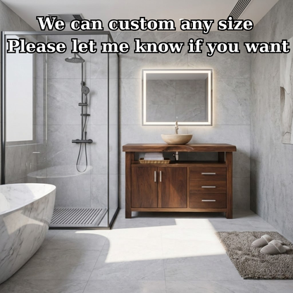 Solid Wood Bathroom Vanity with Cabinet Doors, Three Drawers and Open Shelf – Freestanding Natural Wood Vanity Kitchnce