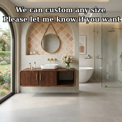 Floating Solid Wood Bathroom Vanity with Cabinet Doors and Open Shelf for Elegant Bathrooms Kitchnce