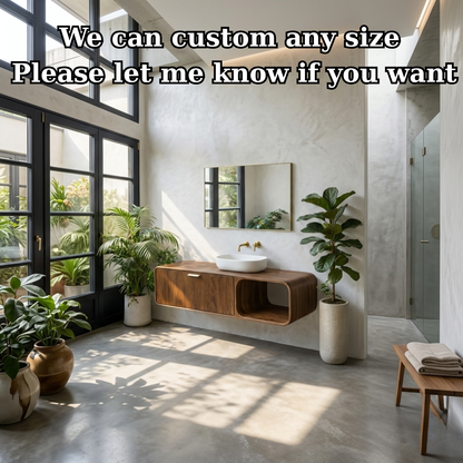 Contemporary Solid Wood Floating Bathroom Vanity with Open Side Shelf Kitchnce