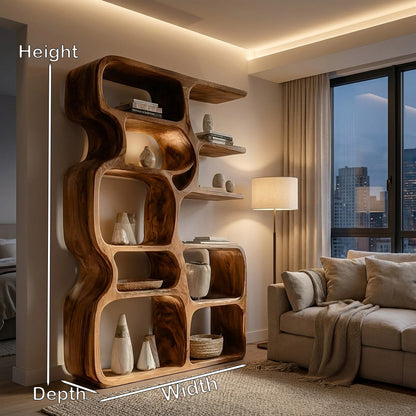 Minimalist Artistic Natural Wood Bookshelf For Living Room Kitchnce
