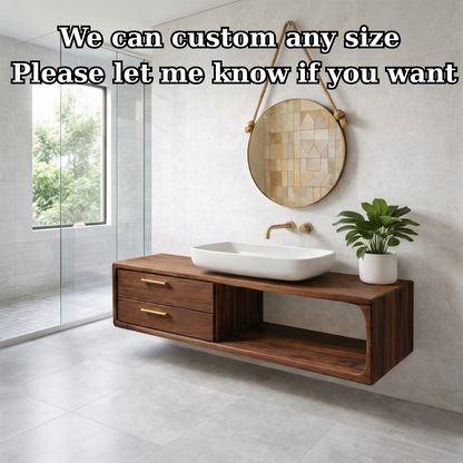 Modern Solid Wood Floating Bathroom Vanity with Double Drawers and Open Shelf Kitchnce