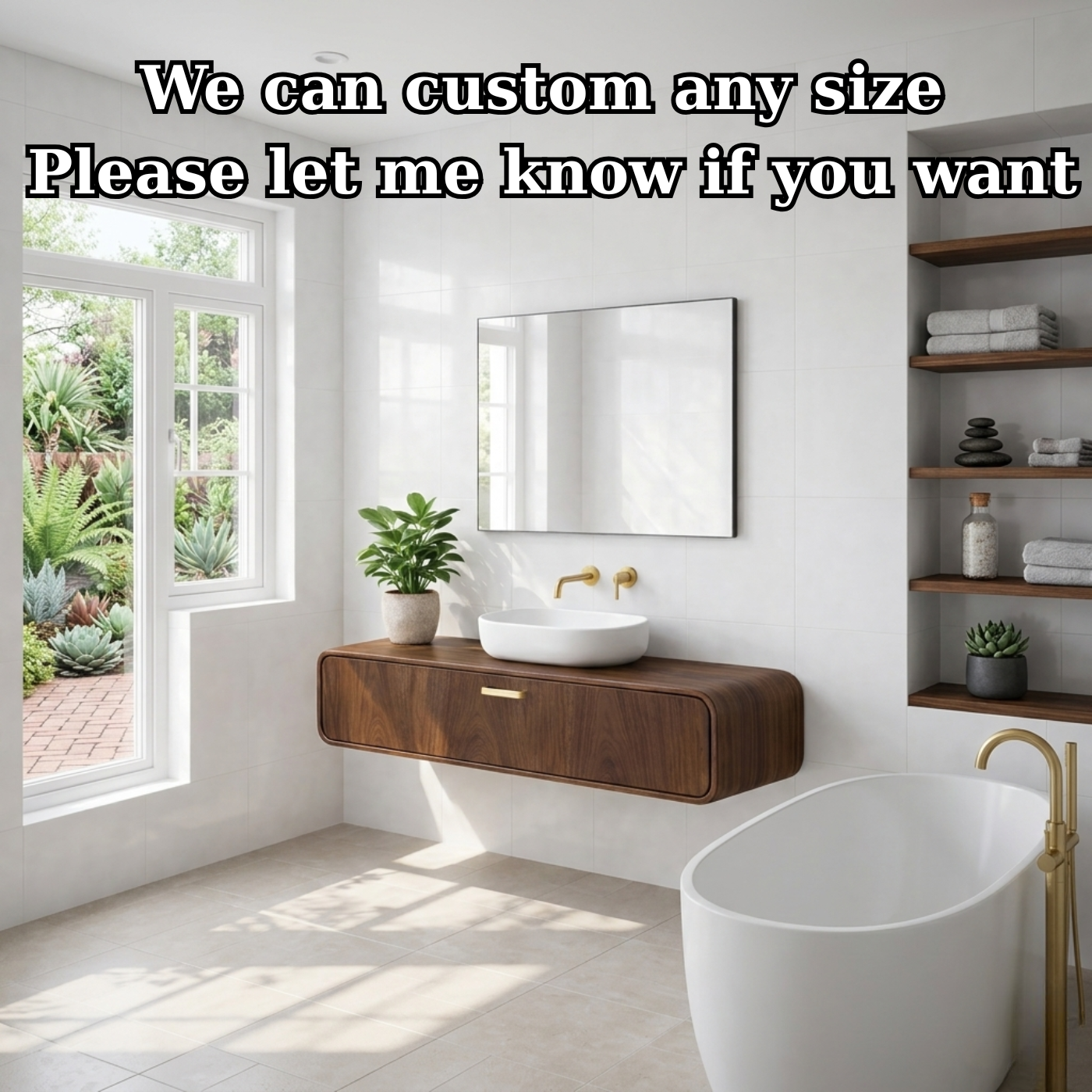 Handcraft Floating Solid Wood Bathroom Vanity with Single Drawer Storage Kitchnce