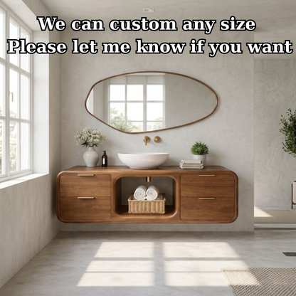 Modern Floating Solid Wood Bathroom Vanity with Open Center Shelf and Drawer Storage Kitchnce