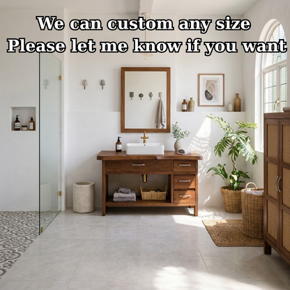 Modern Solid Wood Bathroom Vanity with Multiple Drawers and Open Storage Shelf Kitchnce