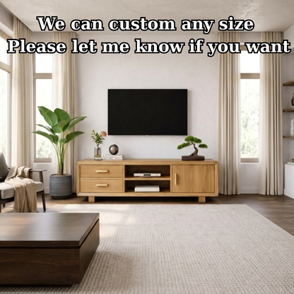 Modern Soild Wood TV Stand with Drawers, Cabinet Door, and Open Media Shelves Kitchnce