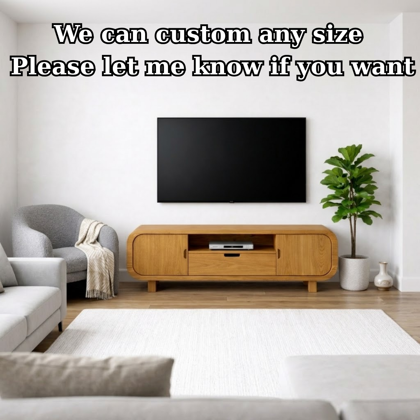 Modern Solid Oak TV Stand with Cabinet Doors and Drawer, Wooden Media Console for Living Room Kitchnce