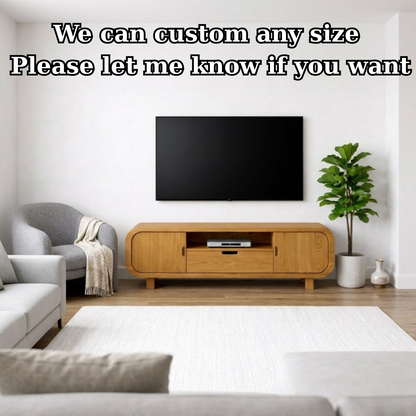 Modern Solid Oak TV Stand with Cabinet Doors and Drawer, Wooden Media Console for Living Room Kitchnce