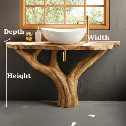 Handcrafted Solid Wood Bathroom Vanity - Unique Live Edge Tree Root Console Kitchnce