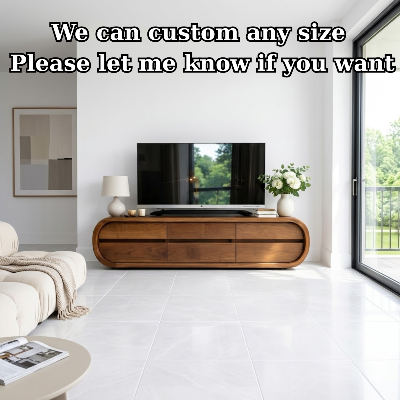 Solid Wood TV Stand with Drawers, Curved Modern Media Console Cabinet for Living Room Kitchnce
