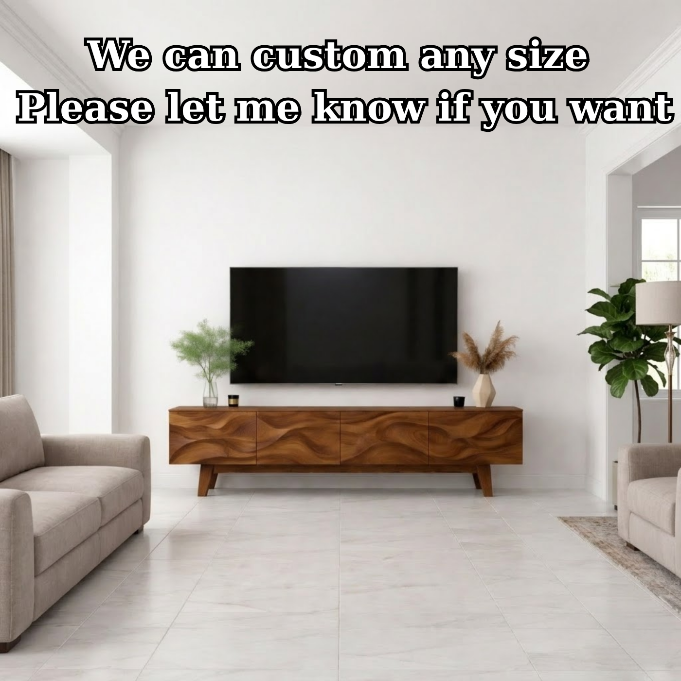 Wave Pattern Solid Wood TV Stand with Storage, Modern Media Console for Living Room Kitchnce