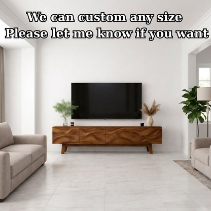 Wave Pattern Solid Wood TV Stand with Storage, Modern Media Console for Living Room Kitchnce