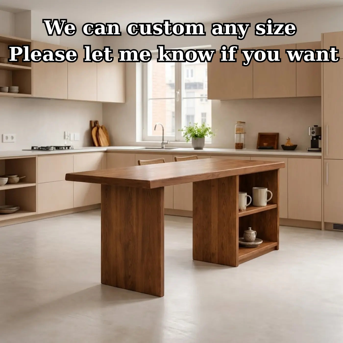 Solid Wood Kitchen Island with Open Shelf Storage and Spacious Prep Table Kitchnce