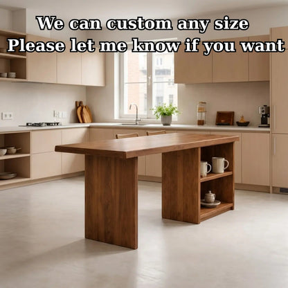 Solid Wood Kitchen Island with Open Shelf Storage and Spacious Prep Table Kitchnce
