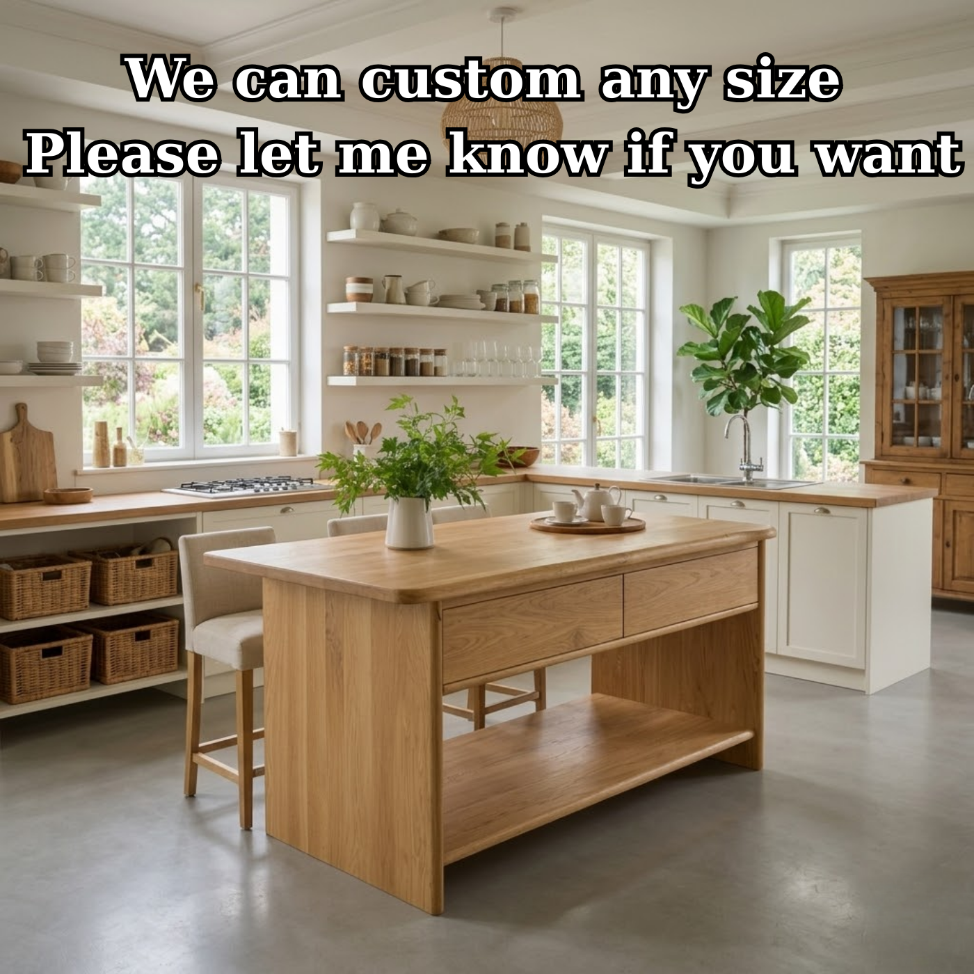 Modern Solid Wood Kitchen Island with Drawer and Open Shelf Storage Prep Table