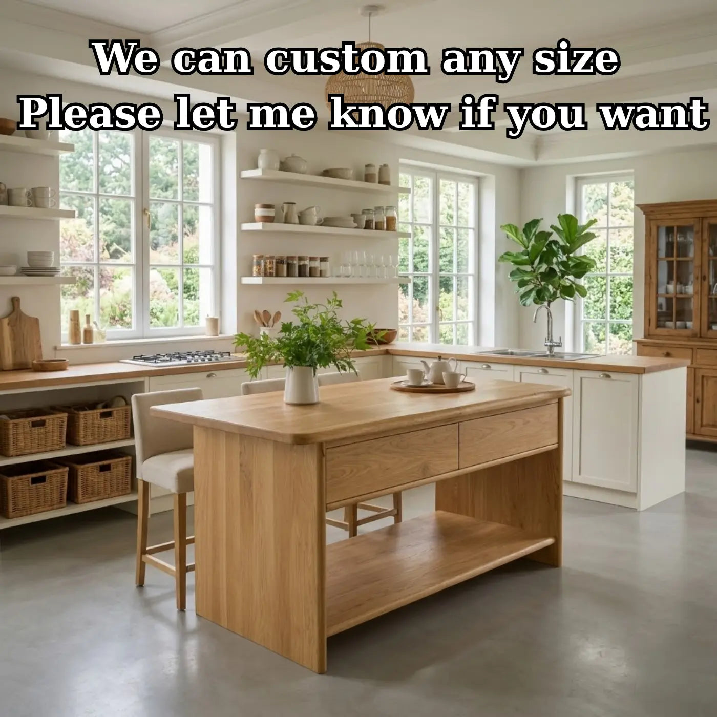 Modern Solid Wood Kitchen Island with Drawer and Open Shelf Storage Prep Table Kitchnce