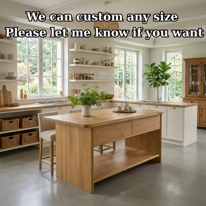 Modern Solid Wood Kitchen Island with Drawer and Open Shelf Storage Prep Table Kitchnce