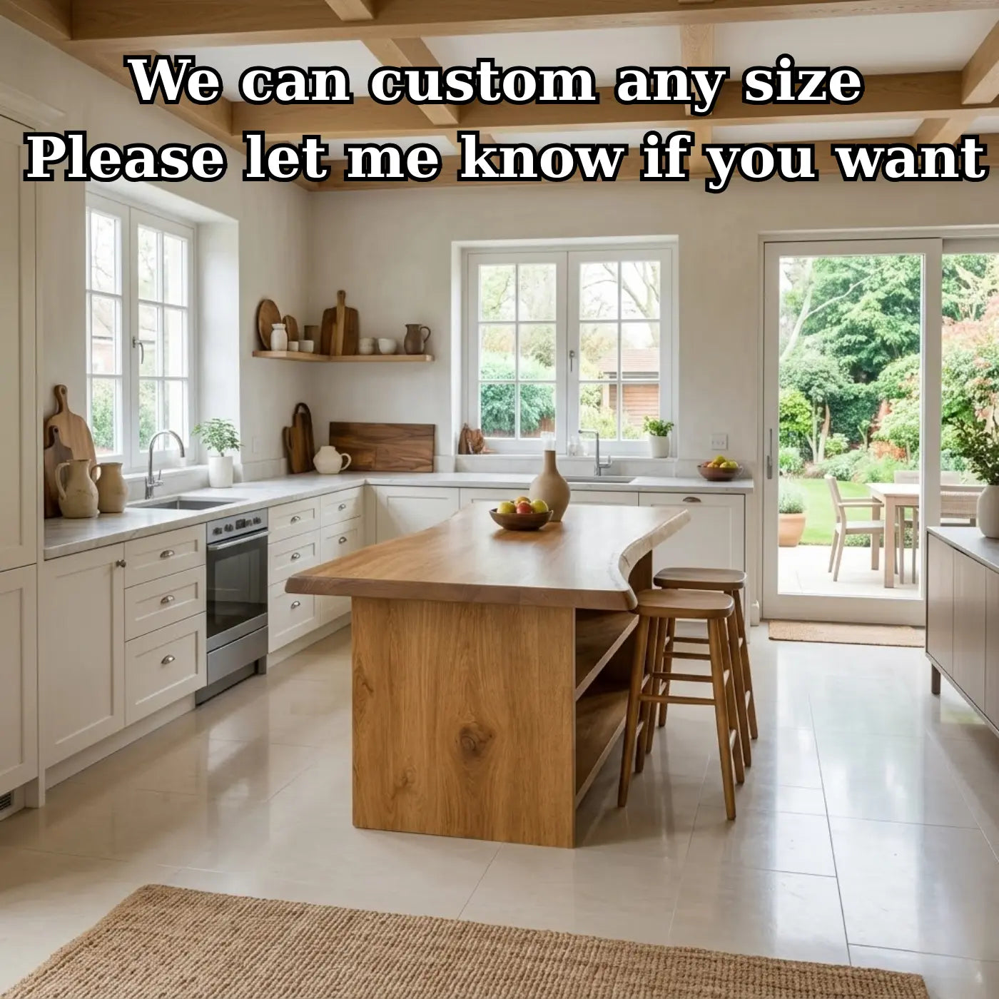 Live Edge Solid Wood Kitchen Island with Open Shelf Storage and Seating Bar Table Kitchnce