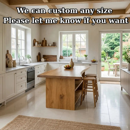 Live Edge Solid Wood Kitchen Island with Open Shelf Storage and Seating Bar Table Kitchnce