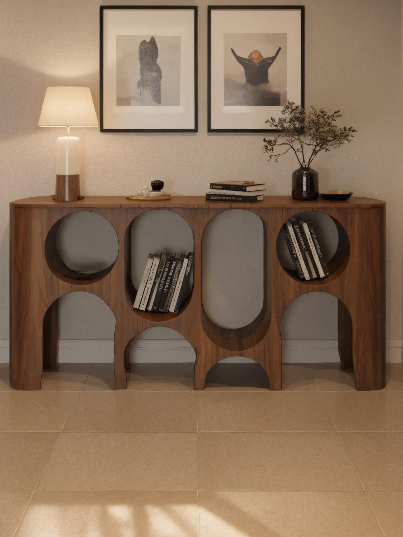 Modern Carved Console Table With Circular Cutout For Entryway Kitchnce