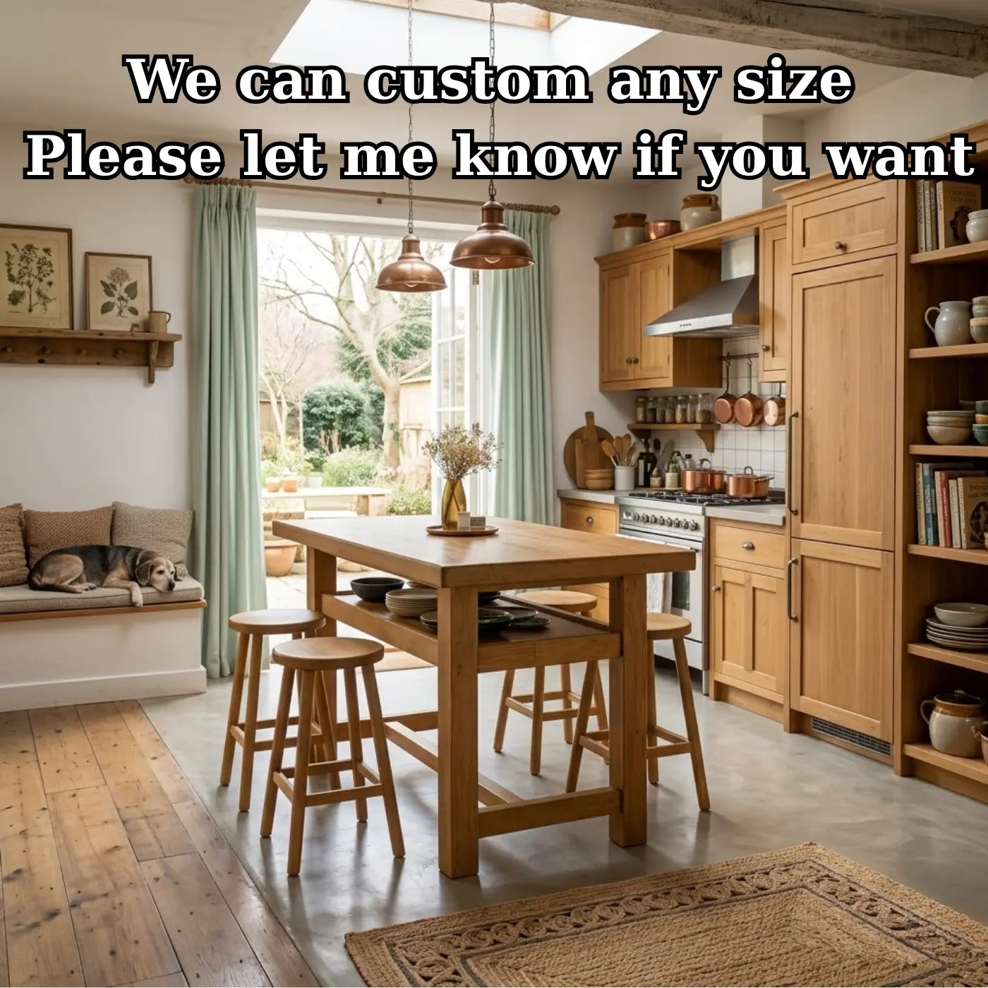 Solid Wood Kitchen Island Table with Open Shelf Storage and Spacious Prep Surface Kitchnce
