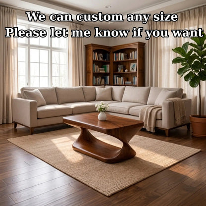 Modern Solid Wood Coffee Table with Sculptural Curved Base and Rectangular Wood Top Kitchnce