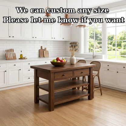 Solid Walnut Kitchen Island Table with Drawers and Shelves, Wooden Kitchen Prep Station Kitchnce