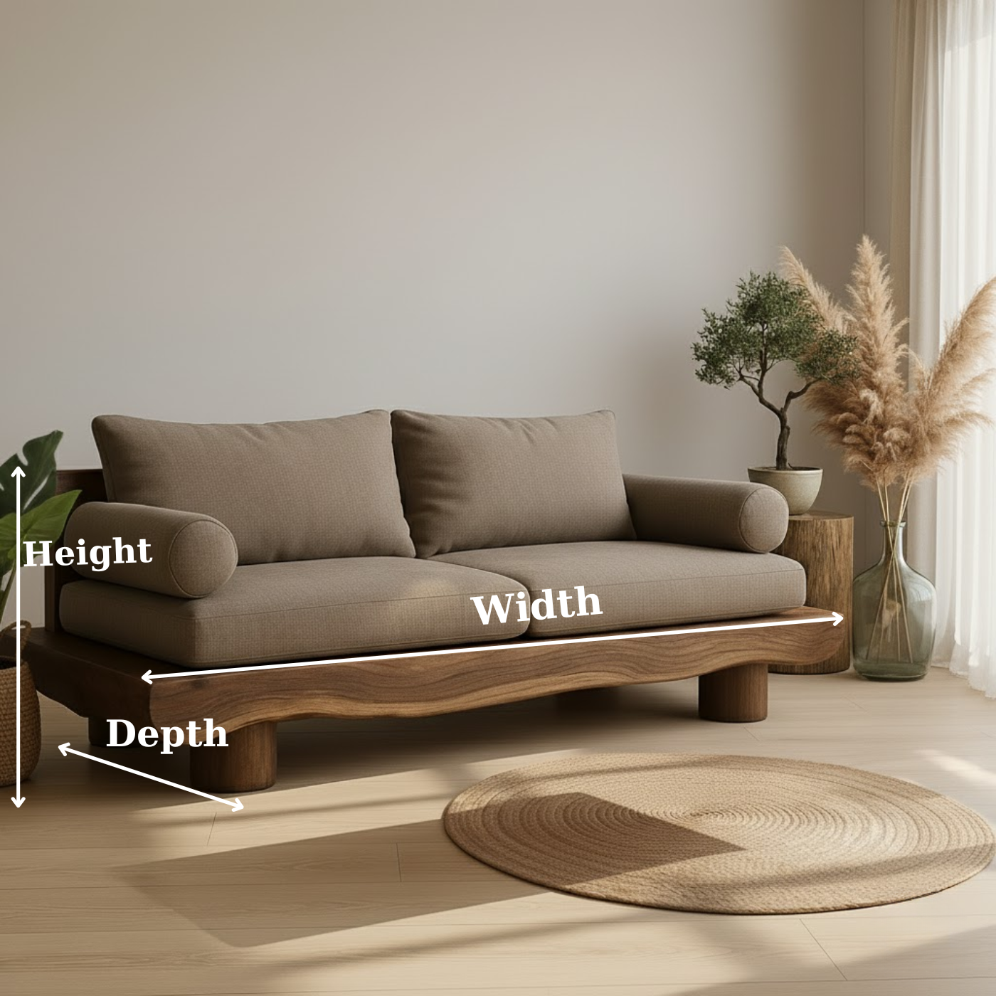 Handcrafted Solid Wood Sofa – Rustic Live Edge Wooden Couch with Modern Minimal Design Kitchnce