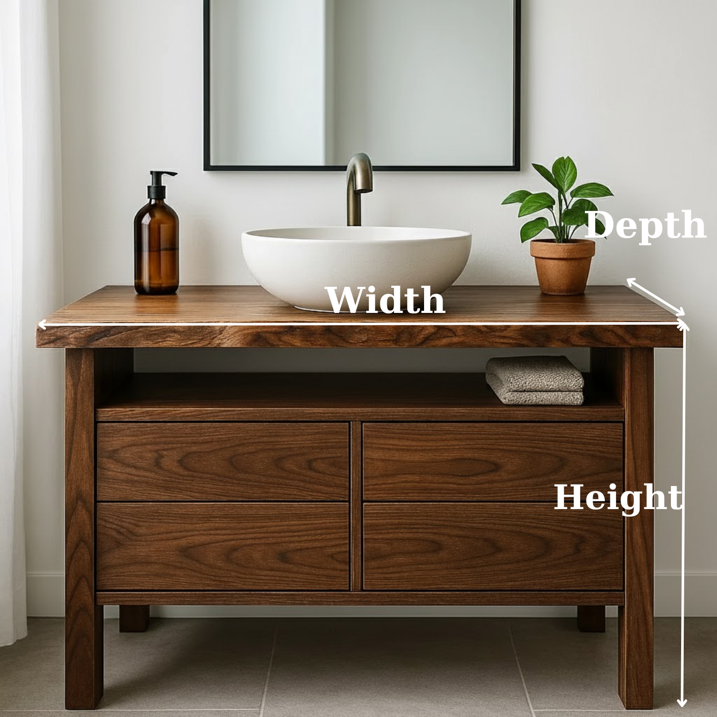 Handcrafted Solid Wood Bathroom Vanity with Live Edge Top and Minimalist Design Kitchnce
