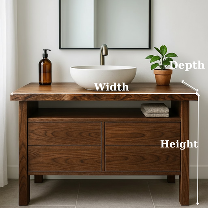 Handcrafted Solid Wood Bathroom Vanity with Live Edge Top and Minimalist Design Kitchnce