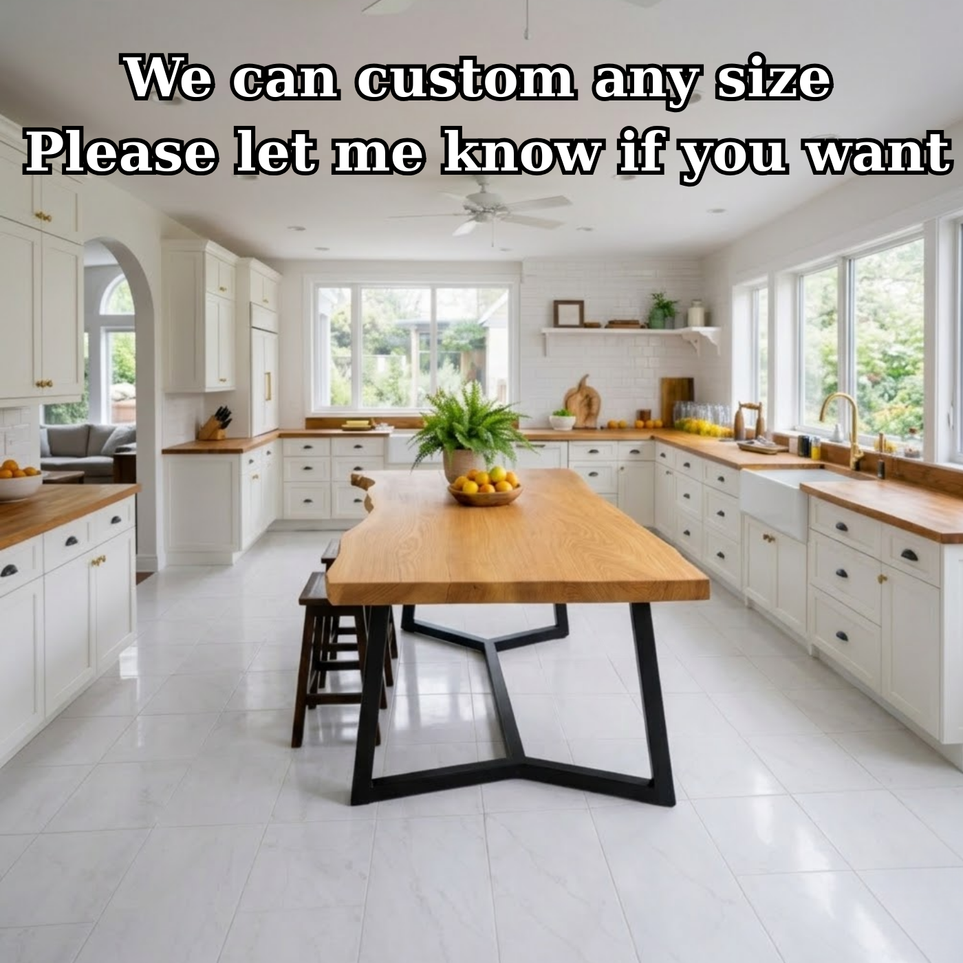 Live Edge Solid Wood Dining Table with Modern Black Metal Legs Rustic Kitchen Table