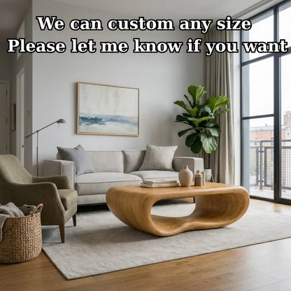 Modern Solid Wood Coffee Table with Sculptural Curved Design Minimalist Living Room Table Kitchnce