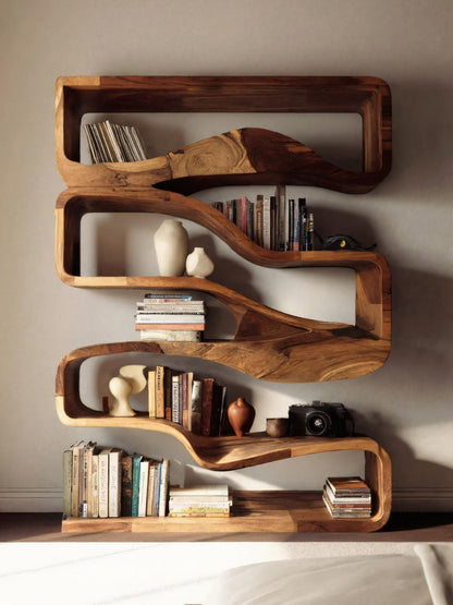Modern Curved Bookshelf With Flowing Design For Bedroom Kitchnce