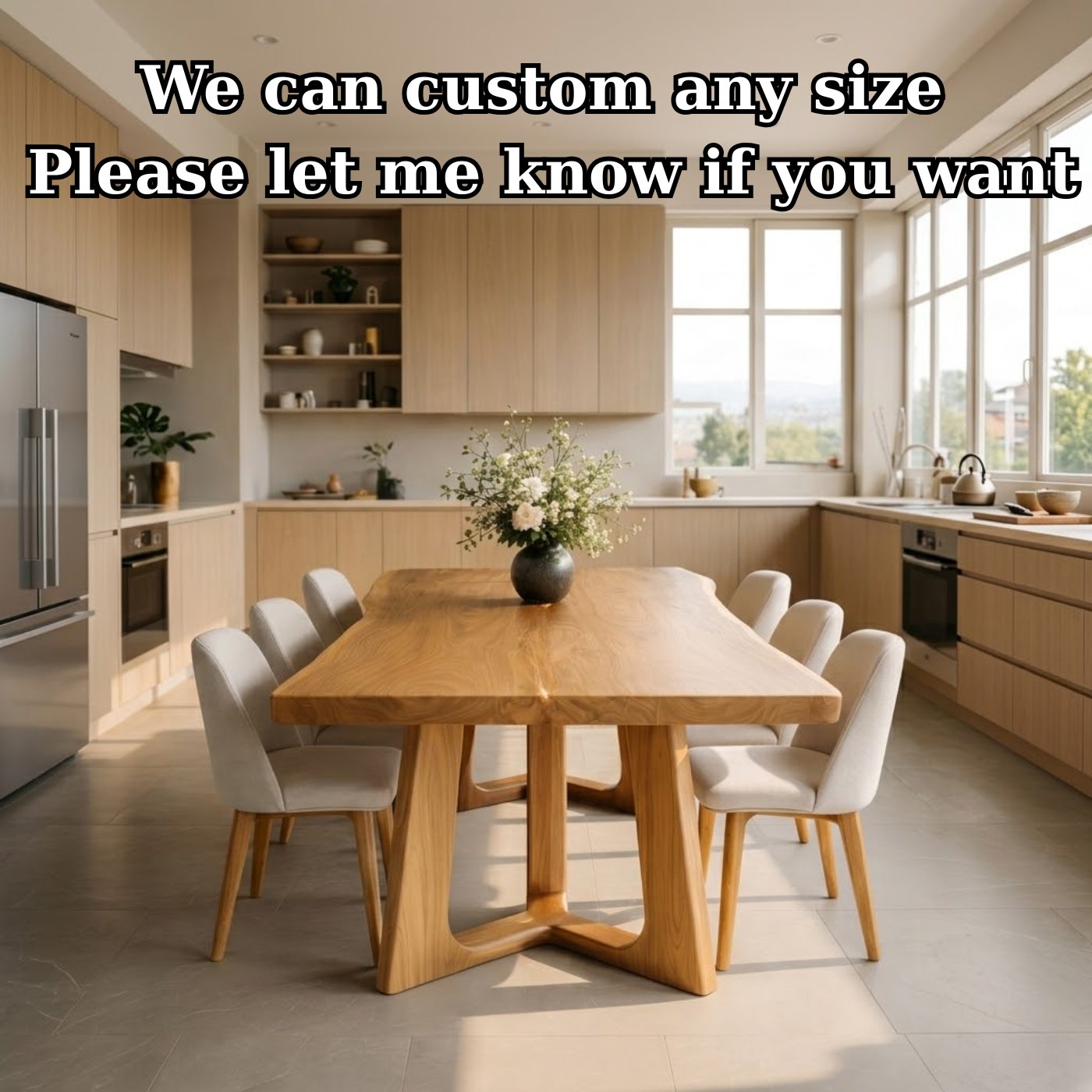 Organic Solid Wood Dining Table with Sculptural Pedestal Base