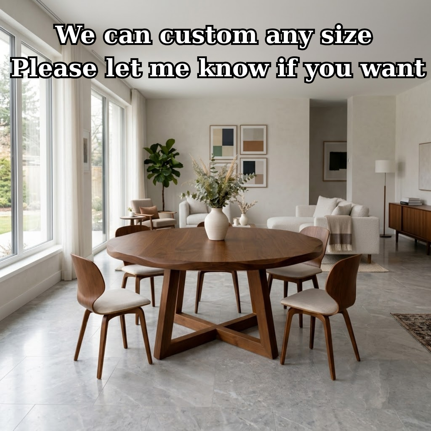 Round Solid Wood Dining Table for Dining Room with Sculptural Pedestal Base