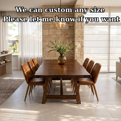 Live Edge Solid Wood Dining Table for Dining Room with Wooden Base Kitchnce