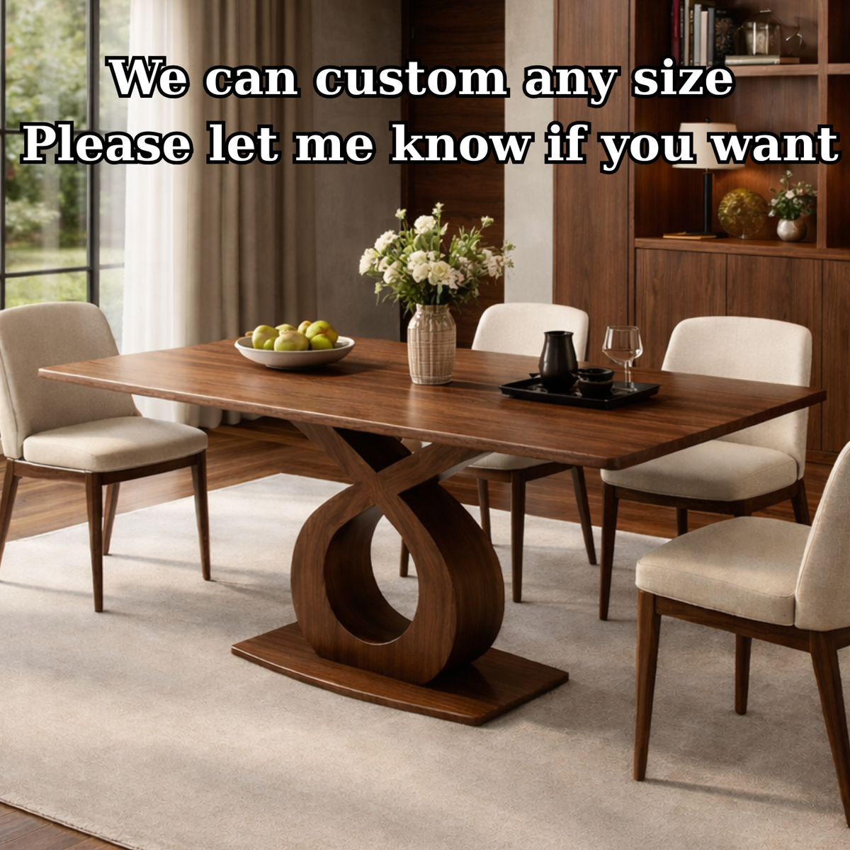 Modern Solid Wood Dining Table with Artistic Base