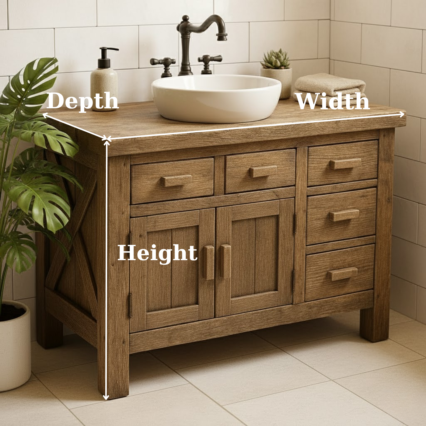 Handcrafted Solid Wood Bathroom Vanity - Rustic Farmhouse Style with X-Brace Detail Kitchnce