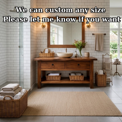 Solid Wood Bathroom Vanity with Open Shelf Storage and Double Drawer Design